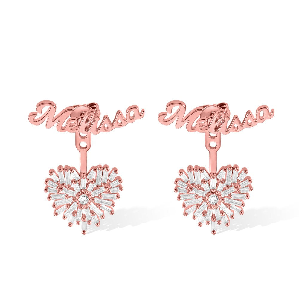 Personalized Name Heart Stud Earrings